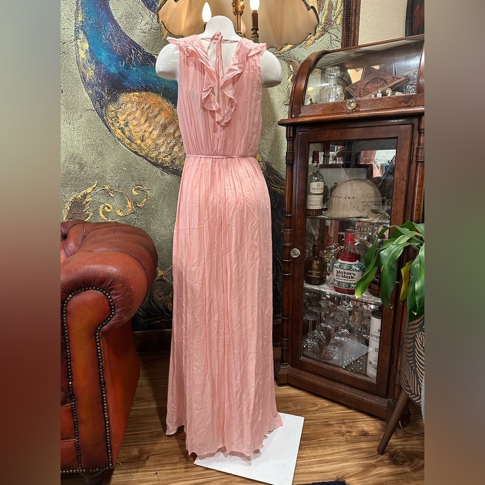 NWT  PALE PINK Maxi Dress Faux Wrap top Ruffled W/Tassel Belt Flowy Skirt - Picture 5 of 10